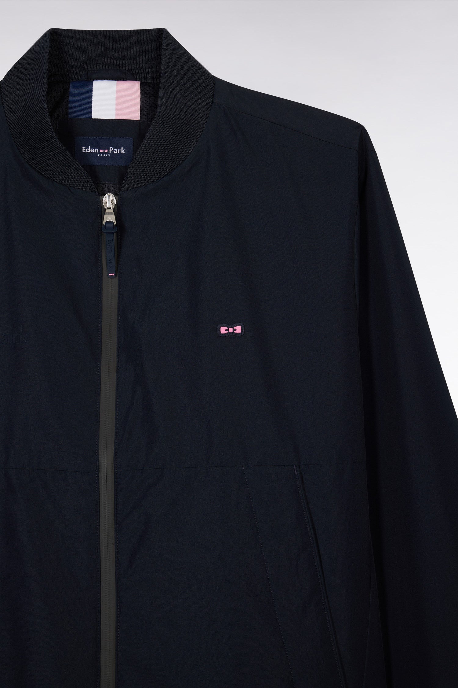Blouson zippé en nylon Soft Touch à col Teddy marine