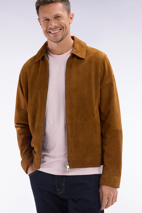 Blouson zippé en cuir suédé marron - Image 3