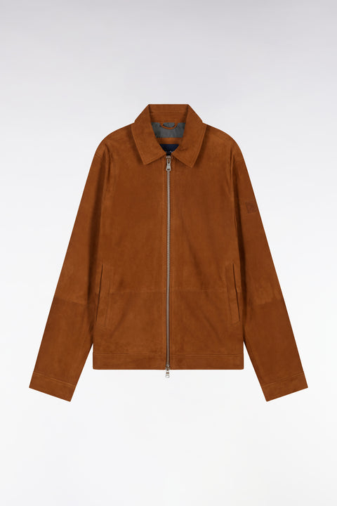 Blouson zippé en cuir suédé marron - Image 2