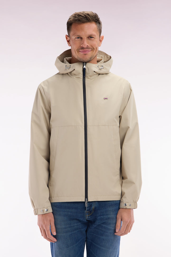 Blouson coupe-vent en nylon Soft Touch à capuche beige