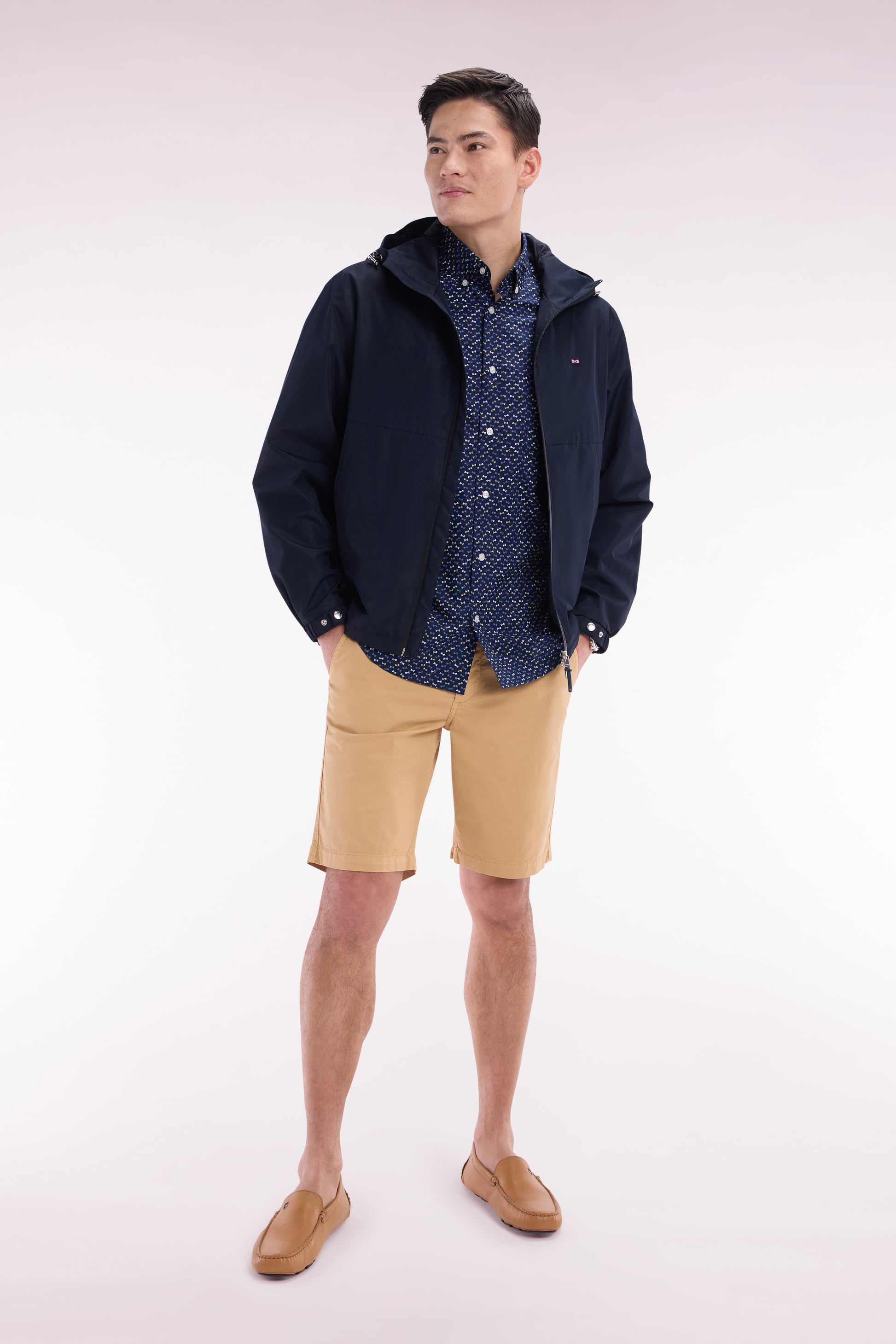 Blouson coupe-vent en nylon Soft Touch à capuche marine