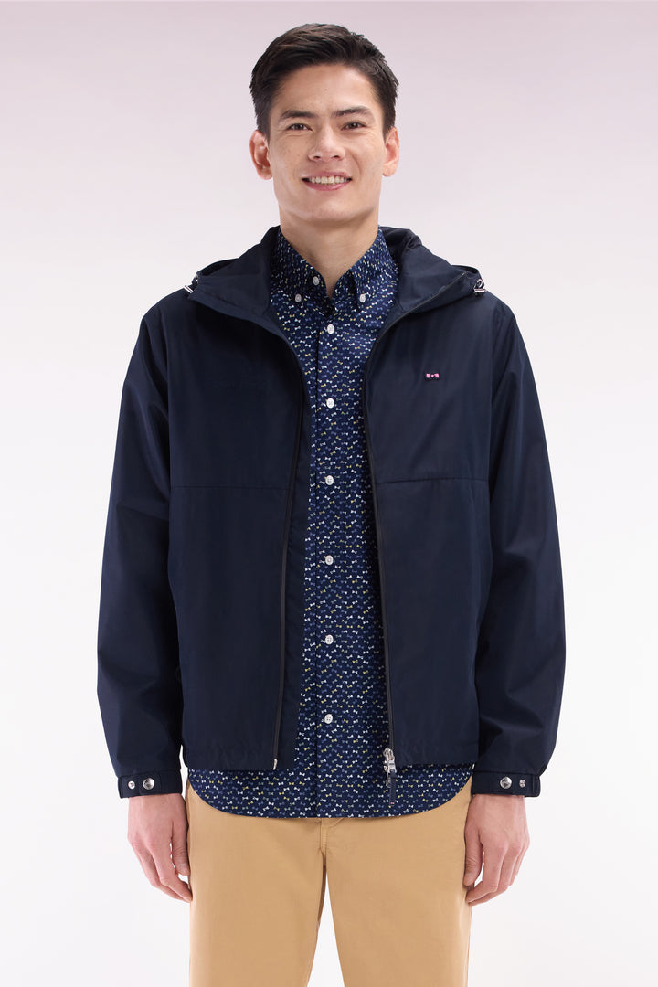 Blouson coupe-vent en nylon Soft Touch à capuche marine