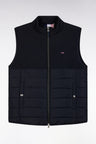 Navy bi-material sleeveless down jacket