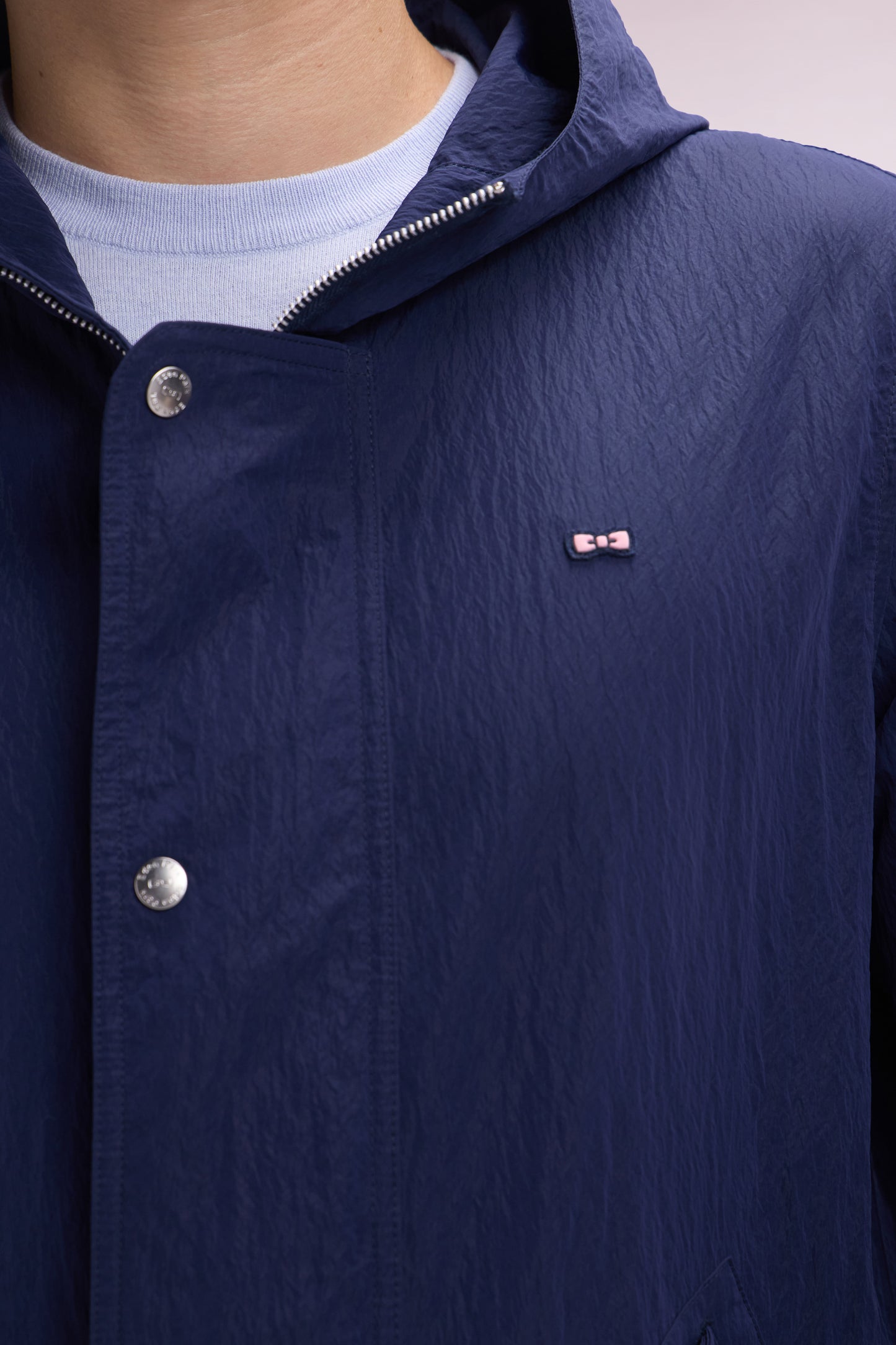 Lightweight navy parka with integrated hood