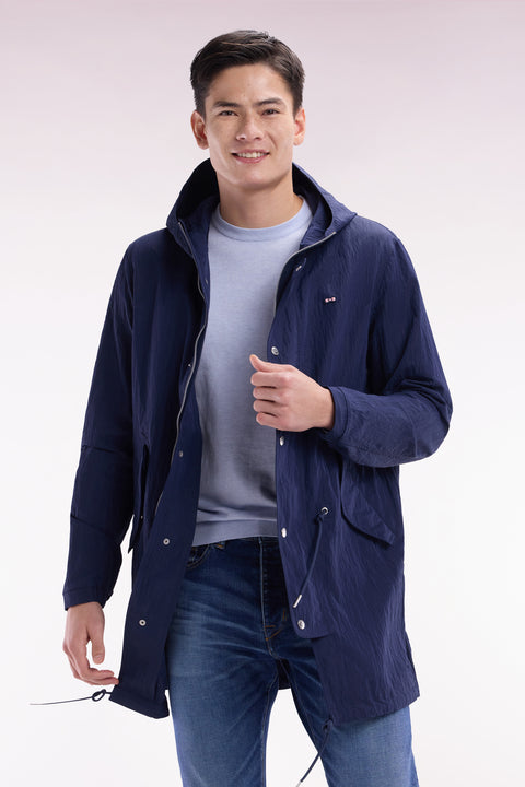 Lightweight navy parka with integrated hood - Image 3