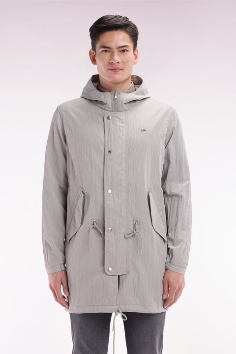 Lightweight grey parka with integrated hood - Image 1