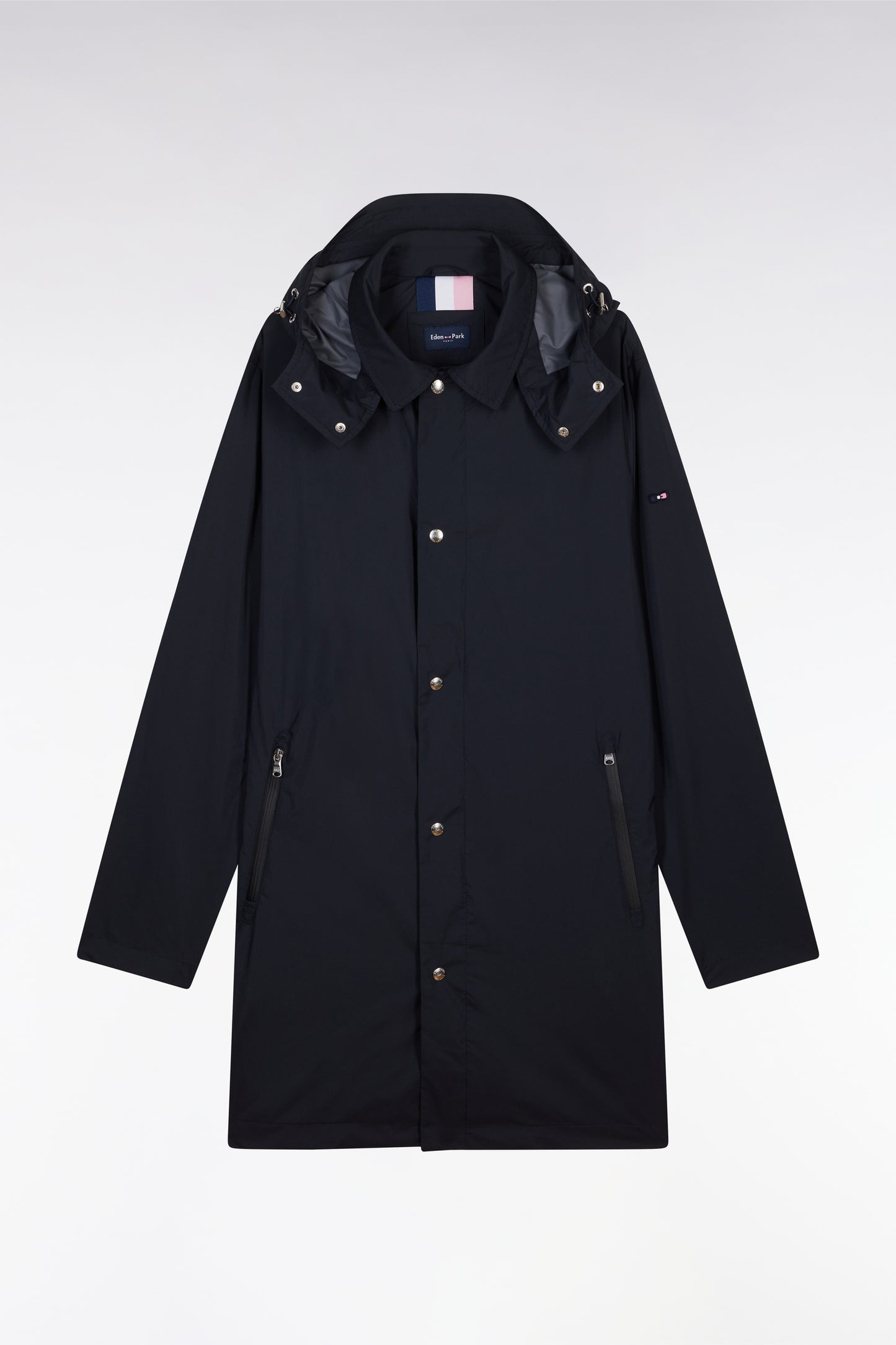 Navy blue parka with removable hood