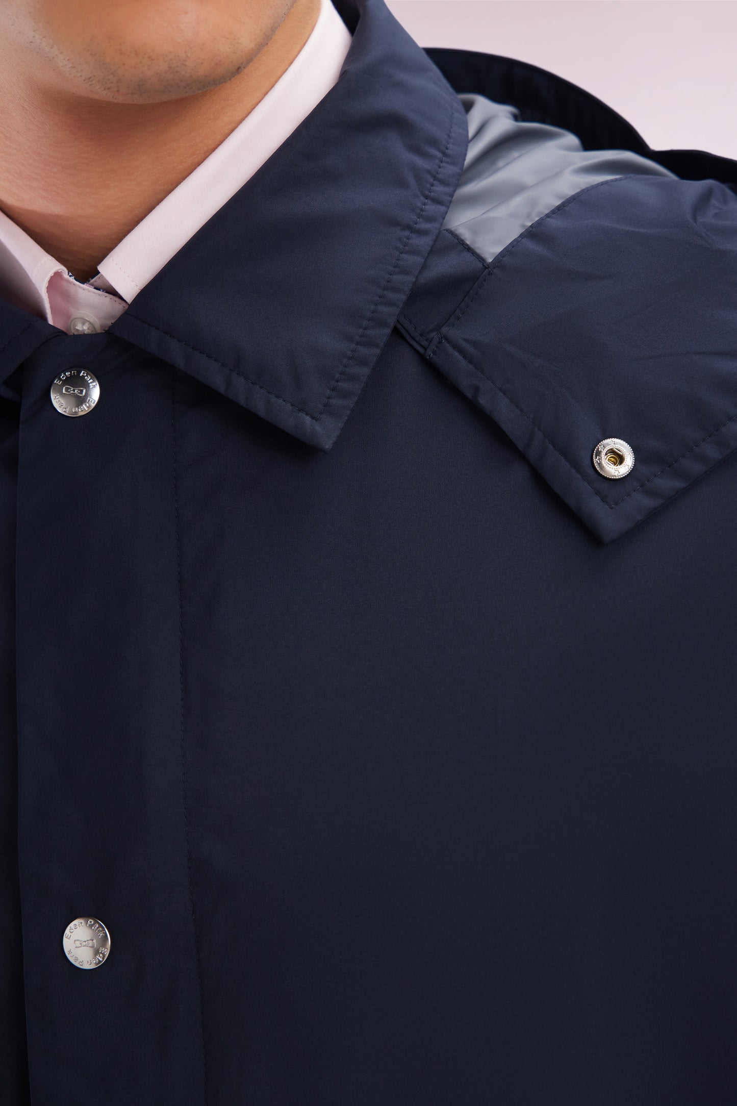 Navy blue parka with removable hood