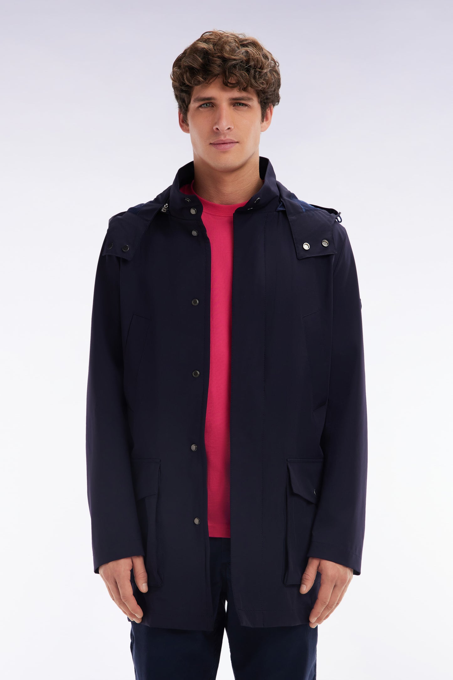 Navy blue hooded parka
