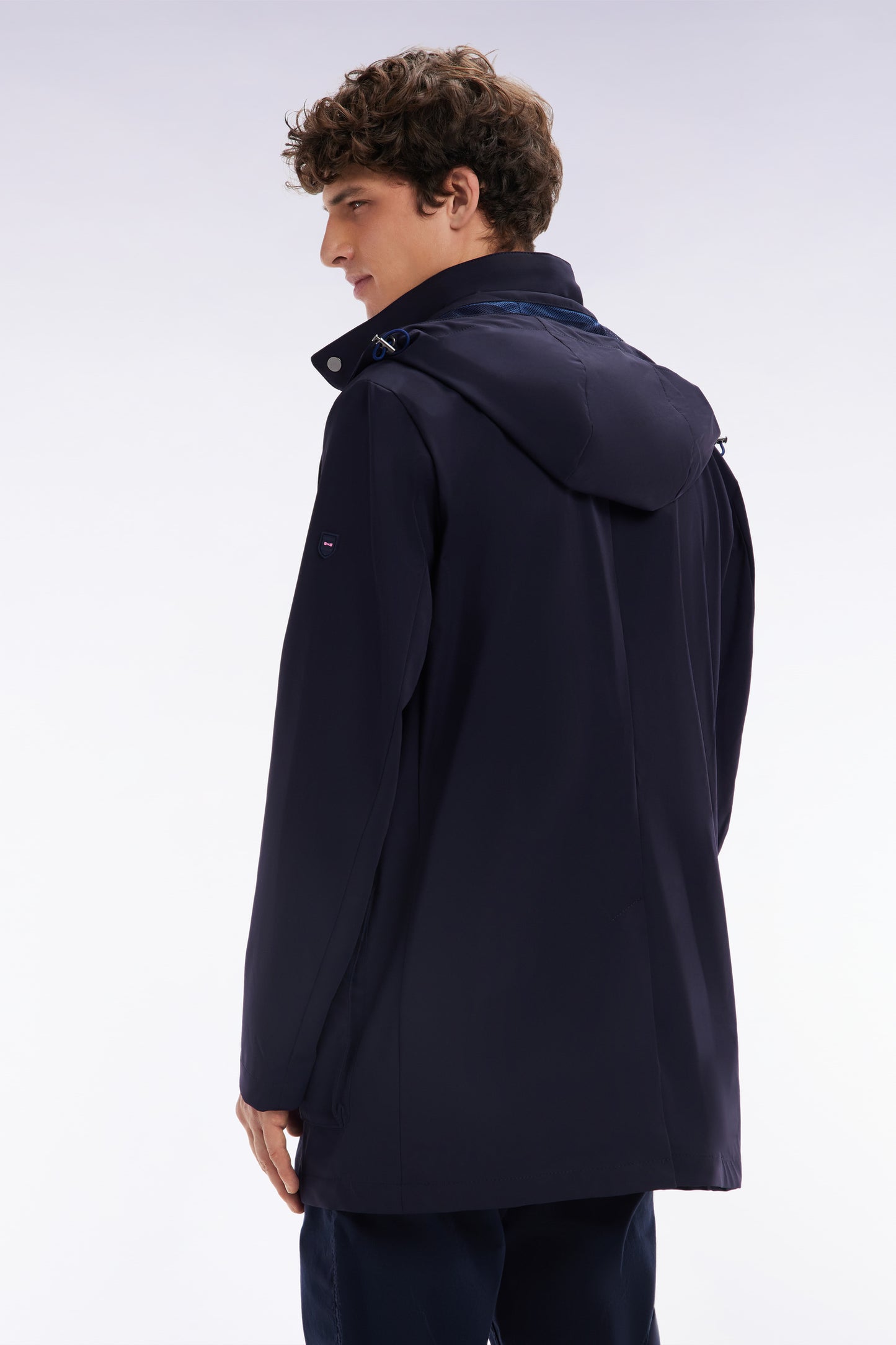 Navy blue hooded parka