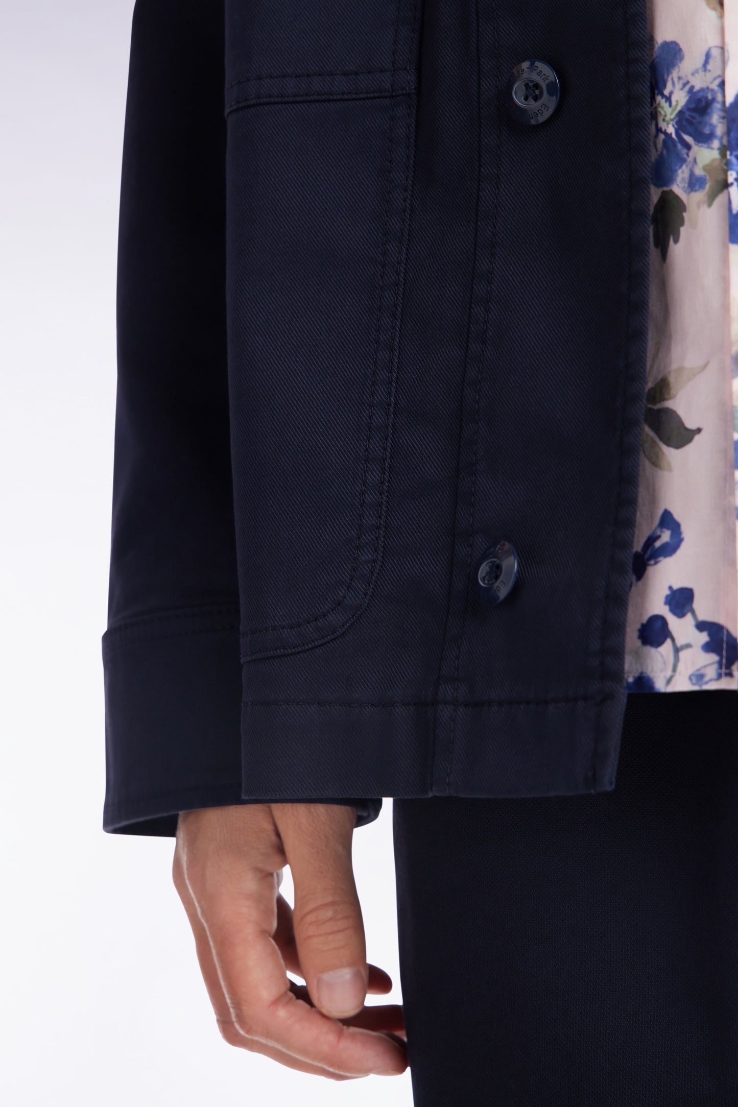 Navy stretch cotton overshirt with patch pockets