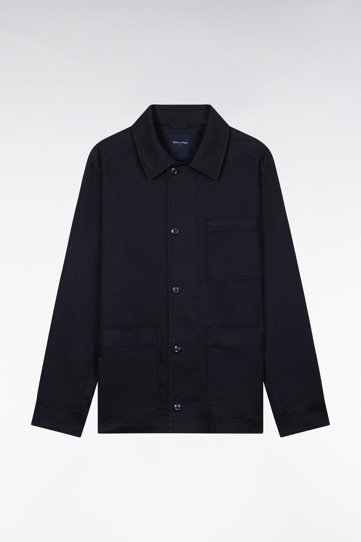 Navy stretch cotton overshirt with patch pockets