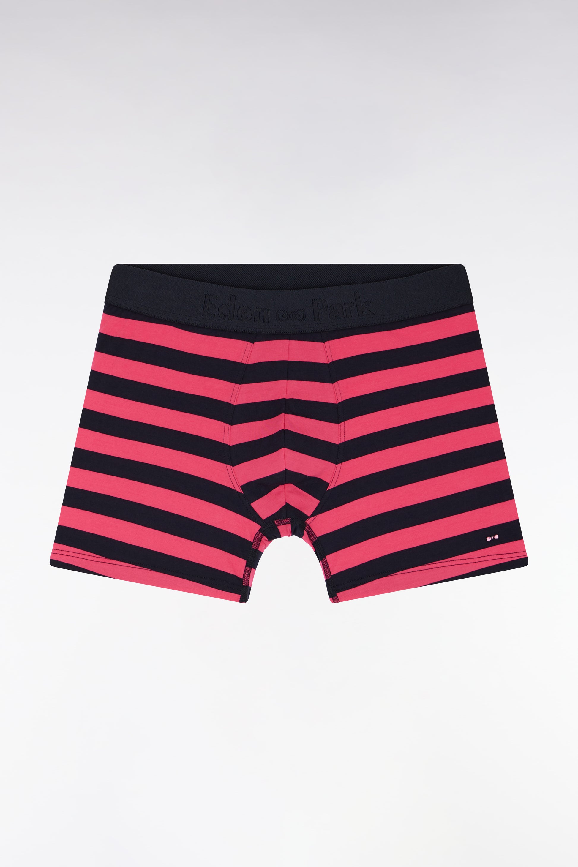 Boxer en jersey de coton stretch cerclé marine et fuchsia