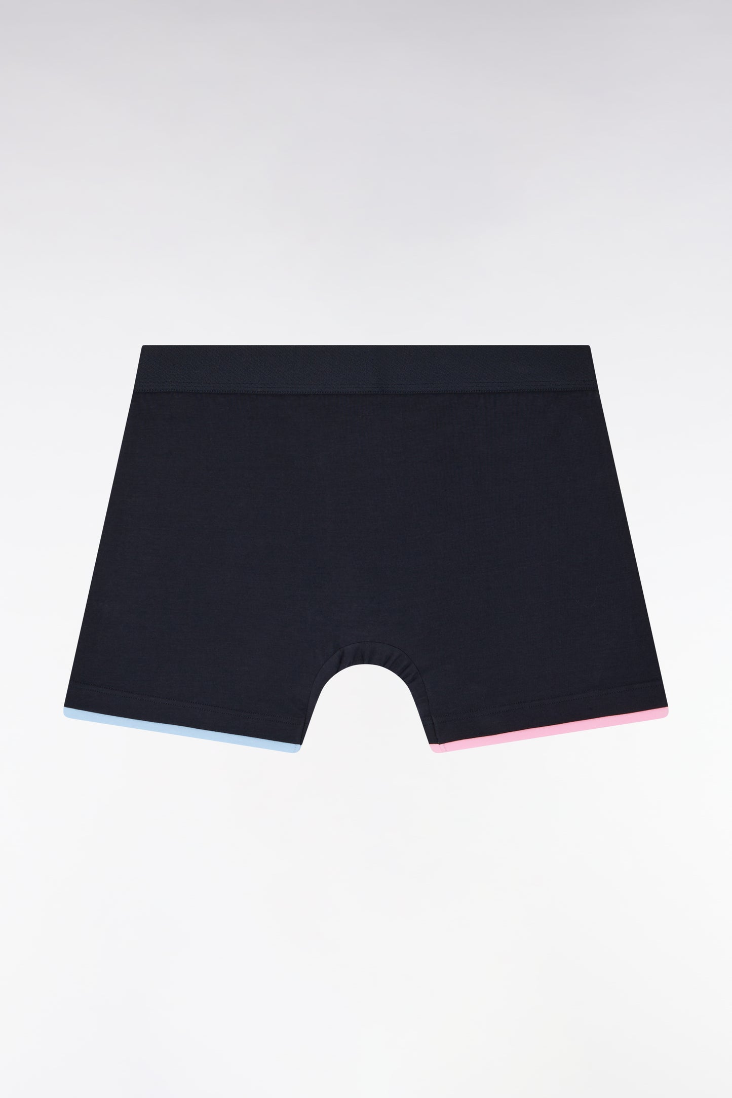 Boxer shorts in plain navy stretch cotton jersey with striped edges