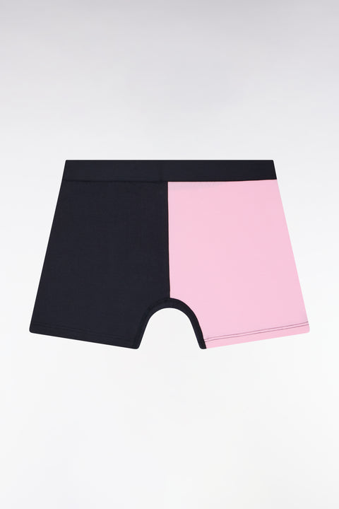 Boxer en jersey de coton stretch bicolore marine et rose - Image 2