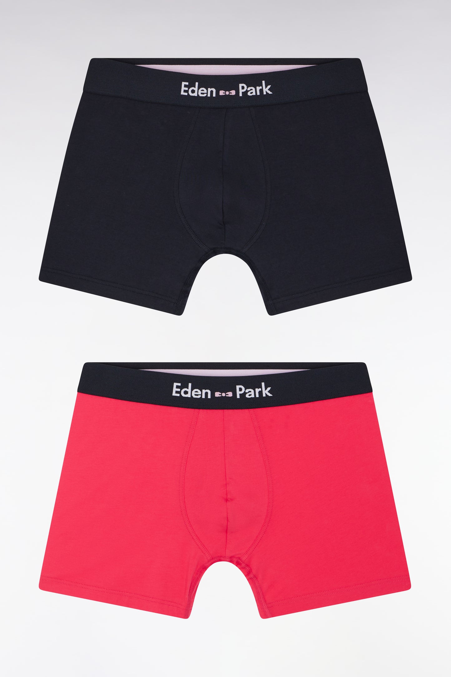 Set of two boxer shorts in navy and fuchsia stretch cotton jersey
