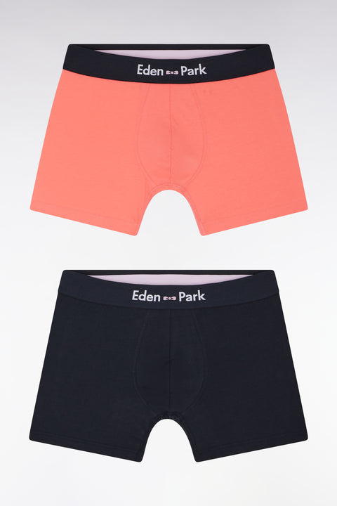 Lot de deux boxers en jersey de coton stretch marine et corail - Image 1