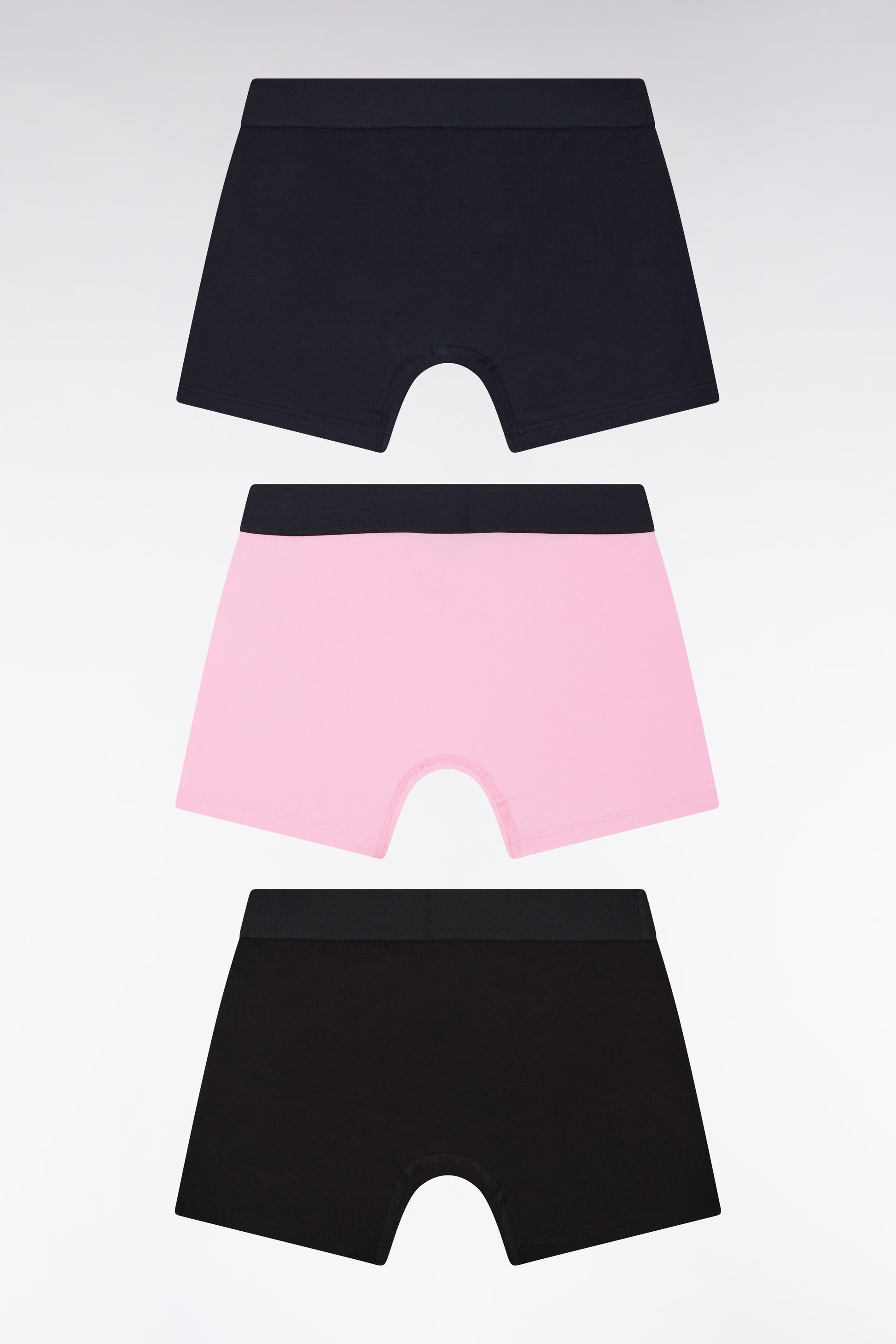 Lot de trois boxers en jersey de coton unis noir, marine et rose