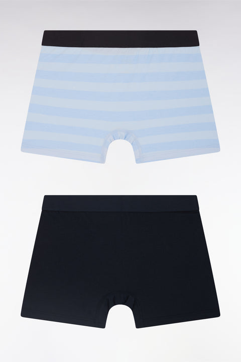 Lot de deux boxers en jersey de coton stretch marine et cerclé ciel - Image 2