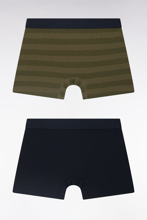 Lot de deux boxers en jersey de coton stretch marine et cerclé kaki - Image 2