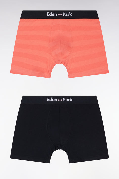 Lot de deux boxers en jersey de coton stretch marine et cerclé corail - Image 1