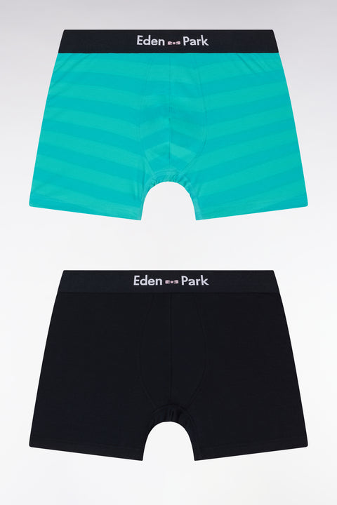 Lot de deux boxers en jersey de coton stretch marine et cerclé vert - Image 1
