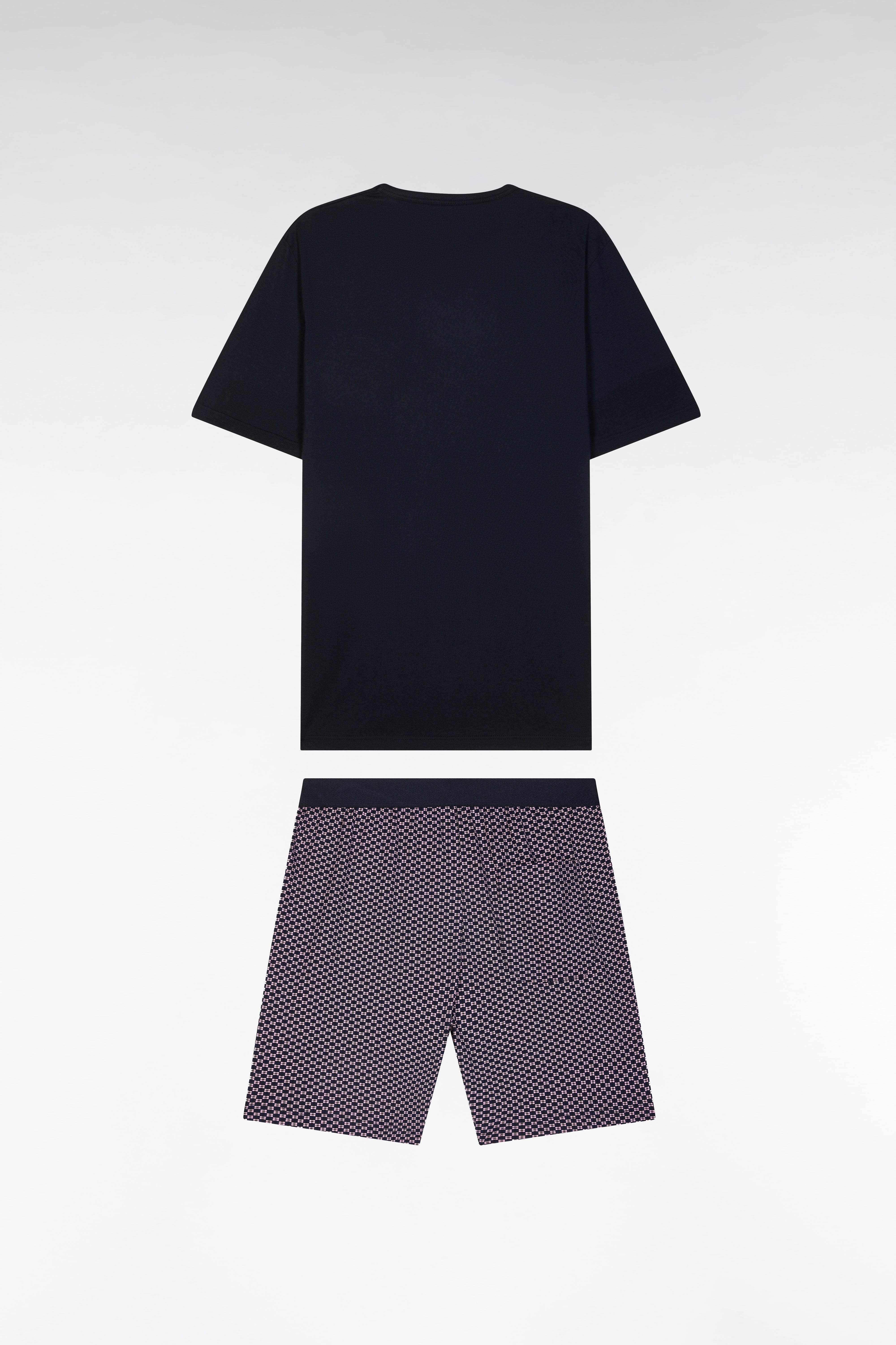 Pyjama court en jersey de coton marine et bordeaux short à micromotifs