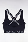 Signed navy elastic cross-strap bra