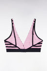 Stretch cotton bra with pink and navy elastic band and logo