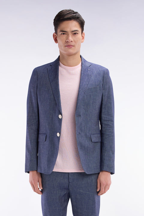 Veste de costume en lin et coton stretch marine - Image 1