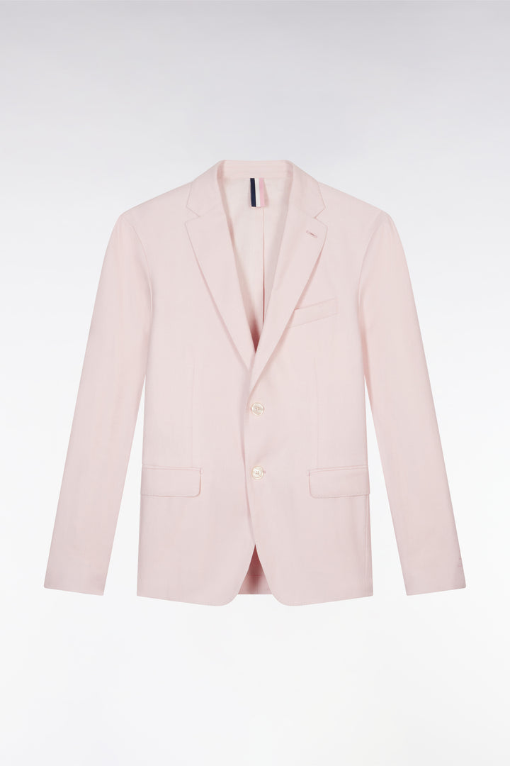 Veste de costume en lin et coton stretch rose
