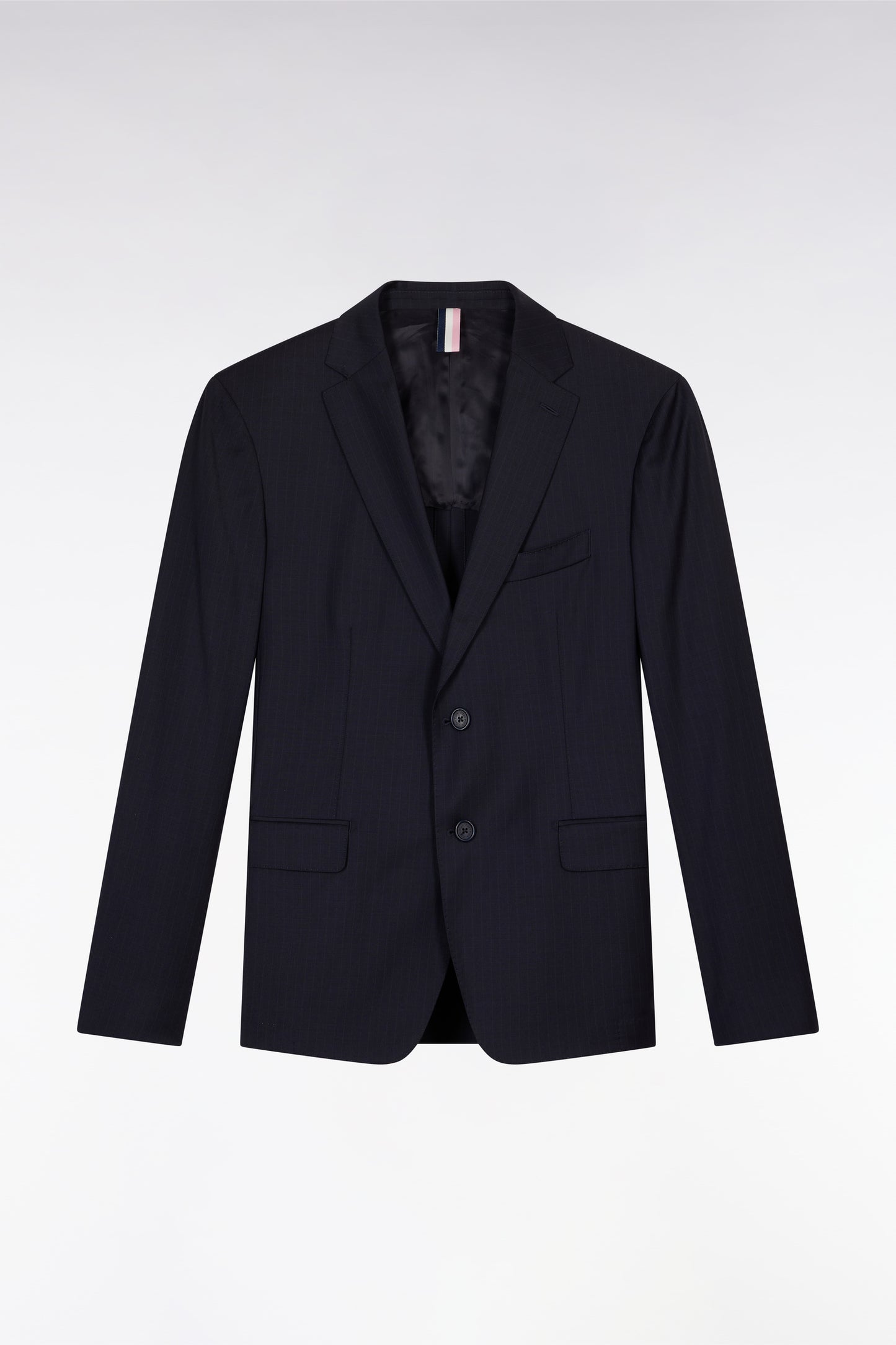 Navy suit jacket in fine striped wool blend