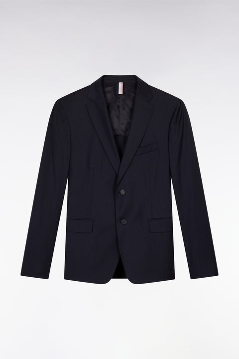 Veste à fines rayures en laine stretch mélangée marine - Image 2
