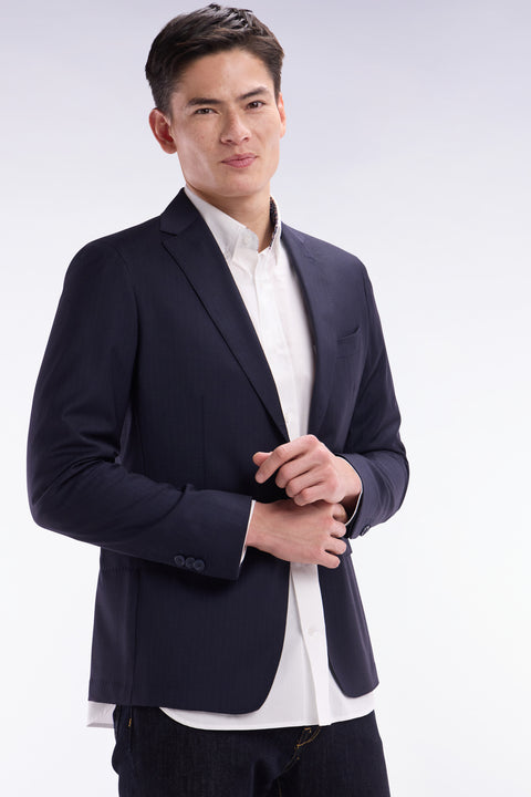 Veste à fines rayures en laine stretch mélangée marine - Image 3