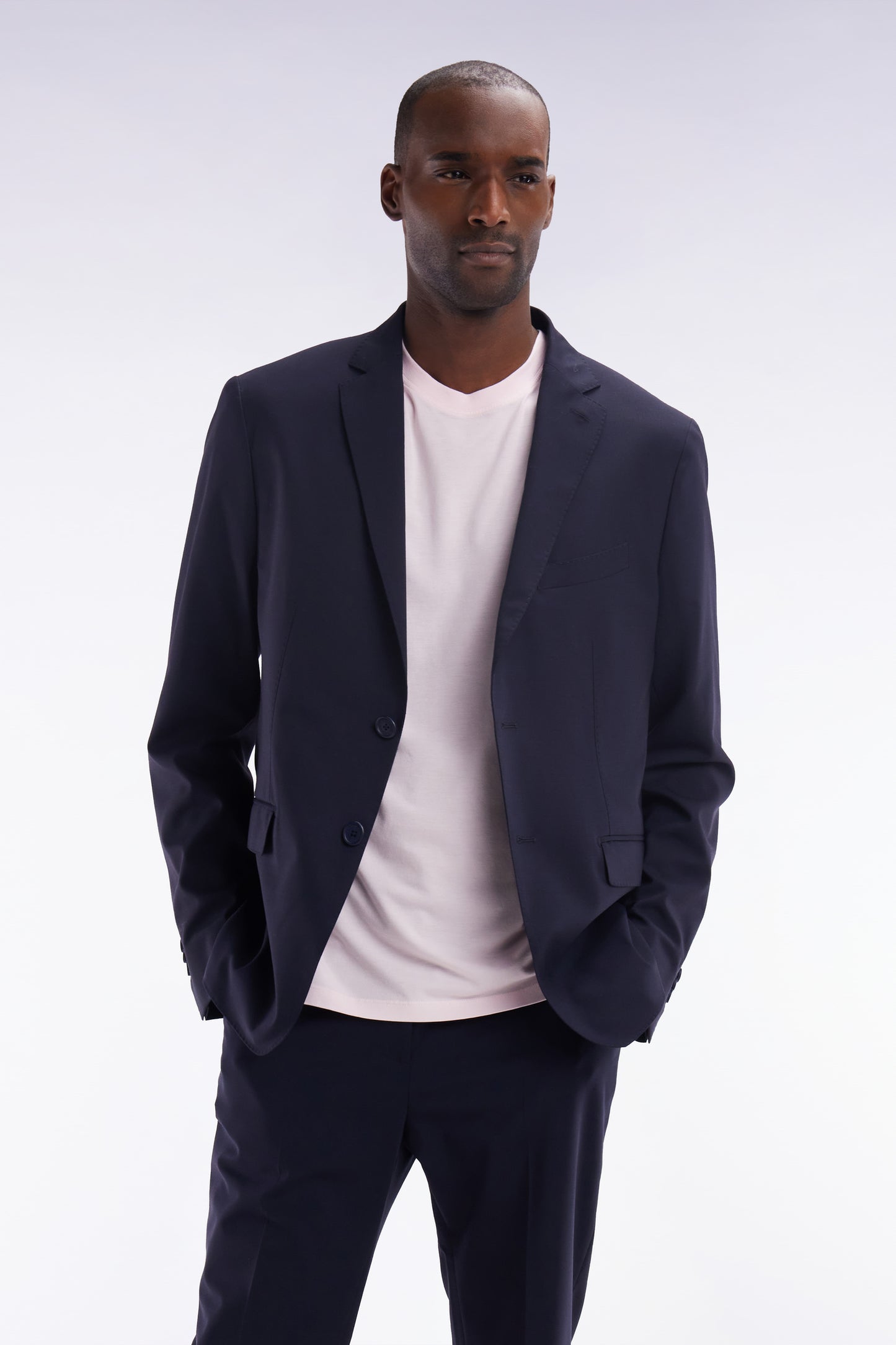 2-button navy jacket in stretch wool blend
