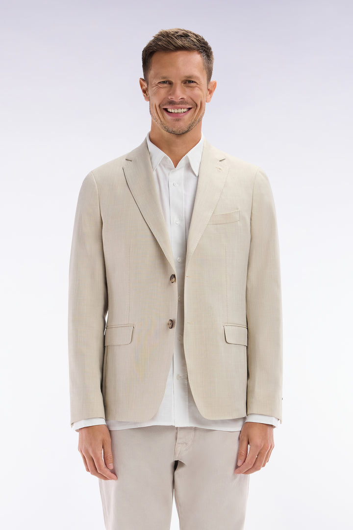 Veste en fil teint de laine et lin stretch mélangés beige