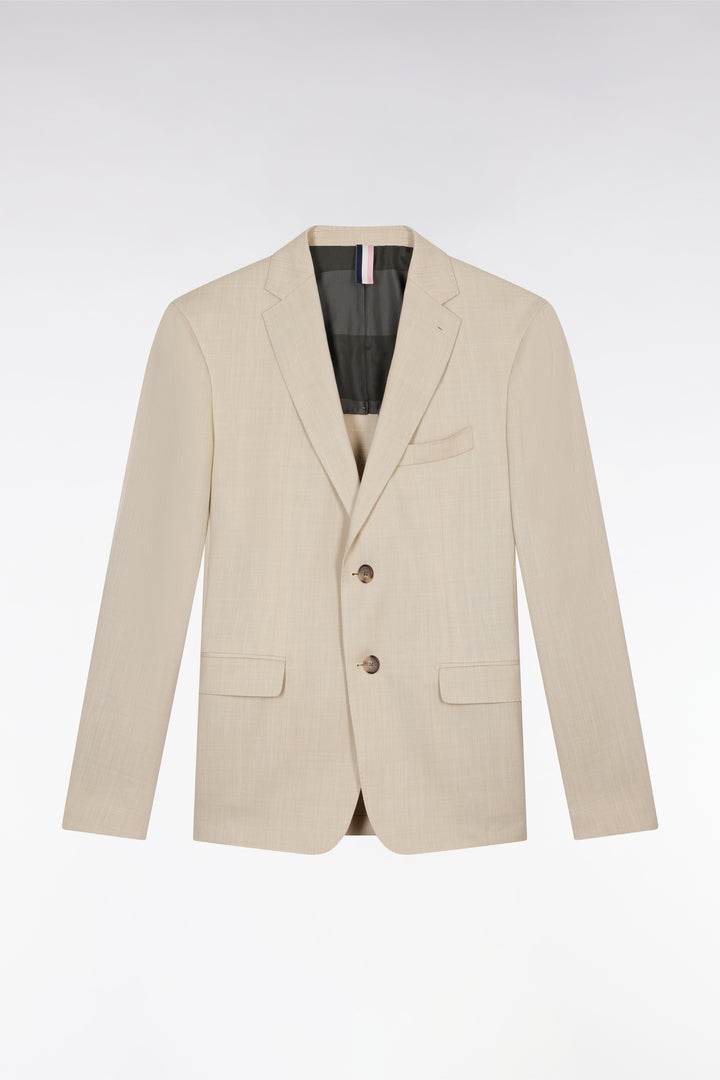 Veste en fil teint de laine et lin stretch mélangés beige
