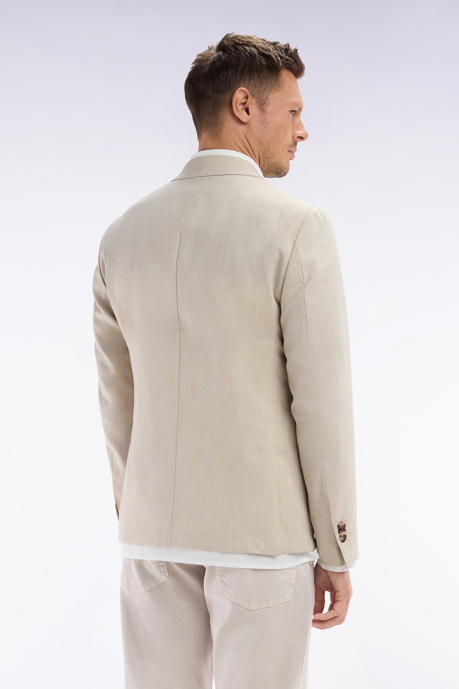 jacket in fil teint of laine and lin stretch mélangés beige