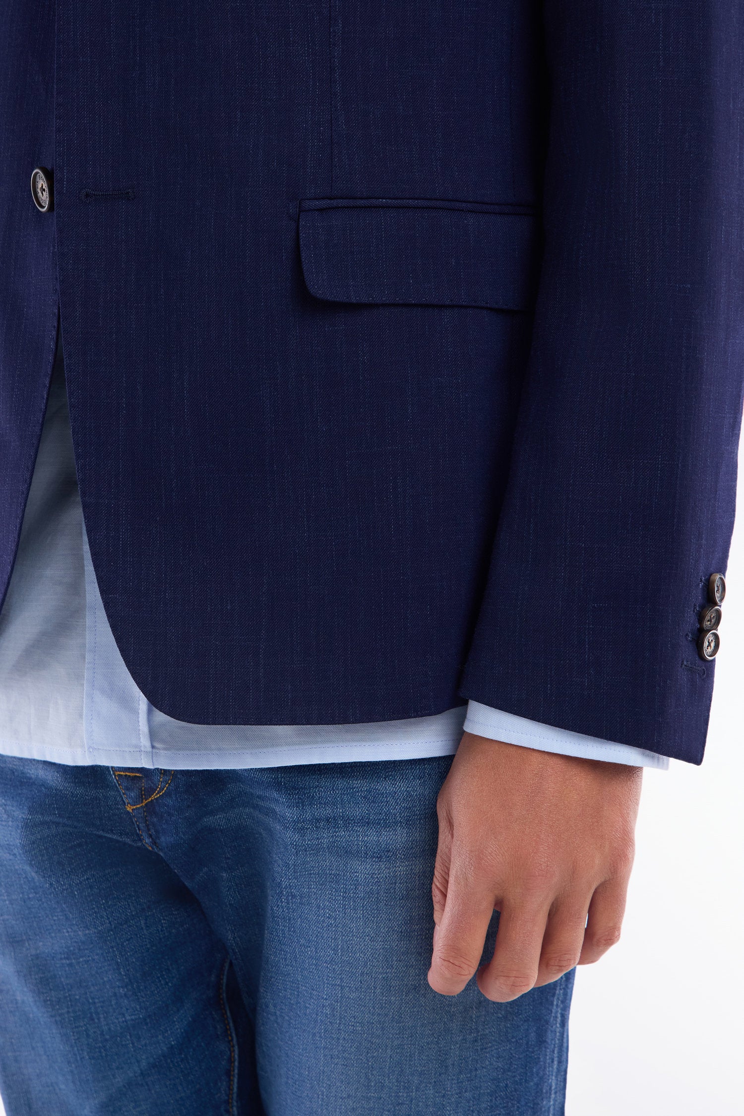Sakko aus fil teint aus laine und lin stretch mélangés Marineblau