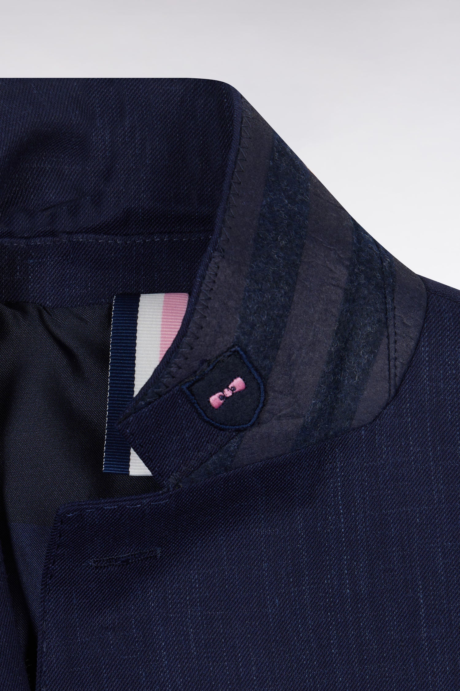 Sakko aus fil teint aus laine und lin stretch mélangés Marineblau