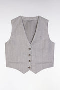 Gilet de costume en twill de lin et laine à chevron gris