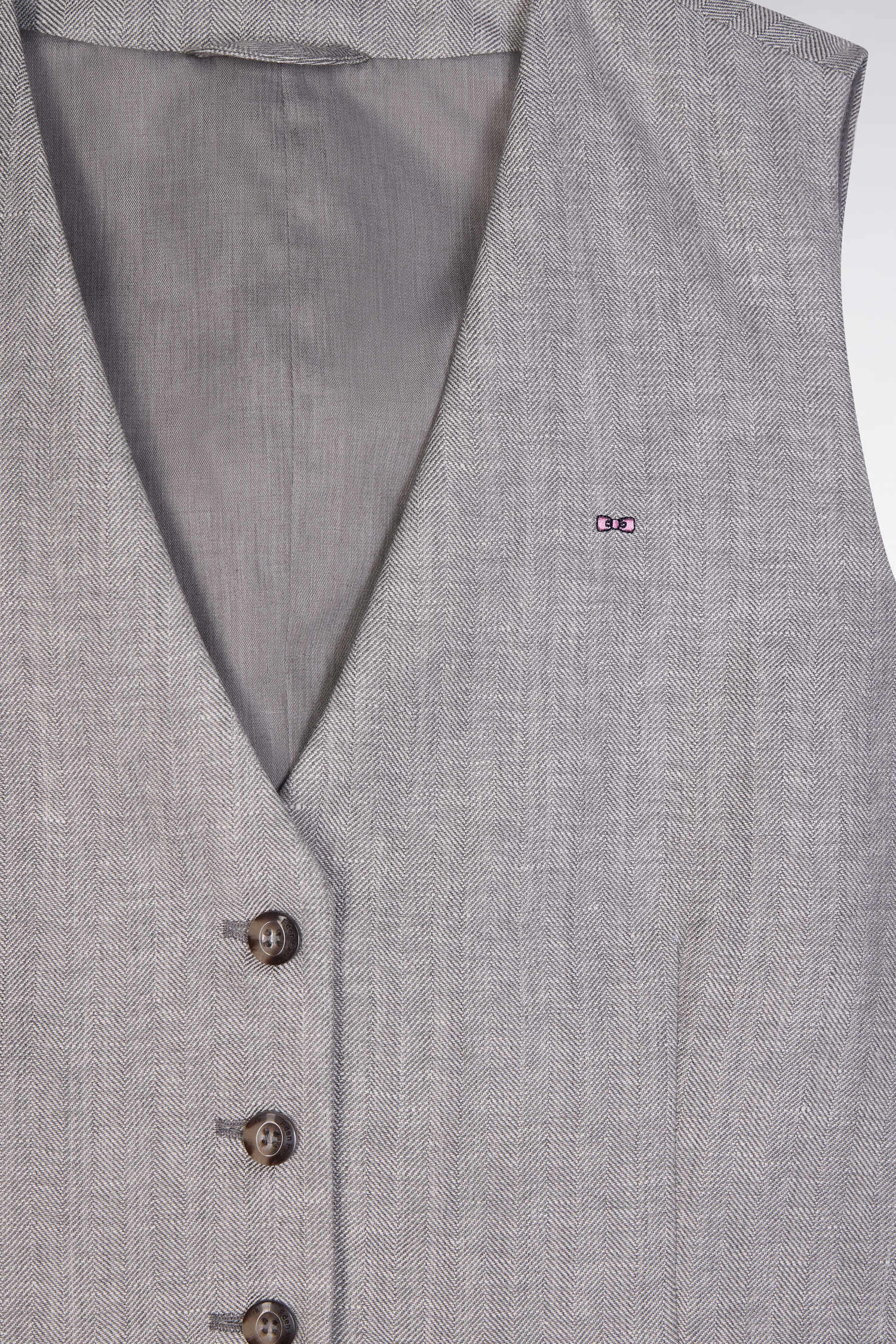 Gilet de costume en twill de lin et laine à chevron gris