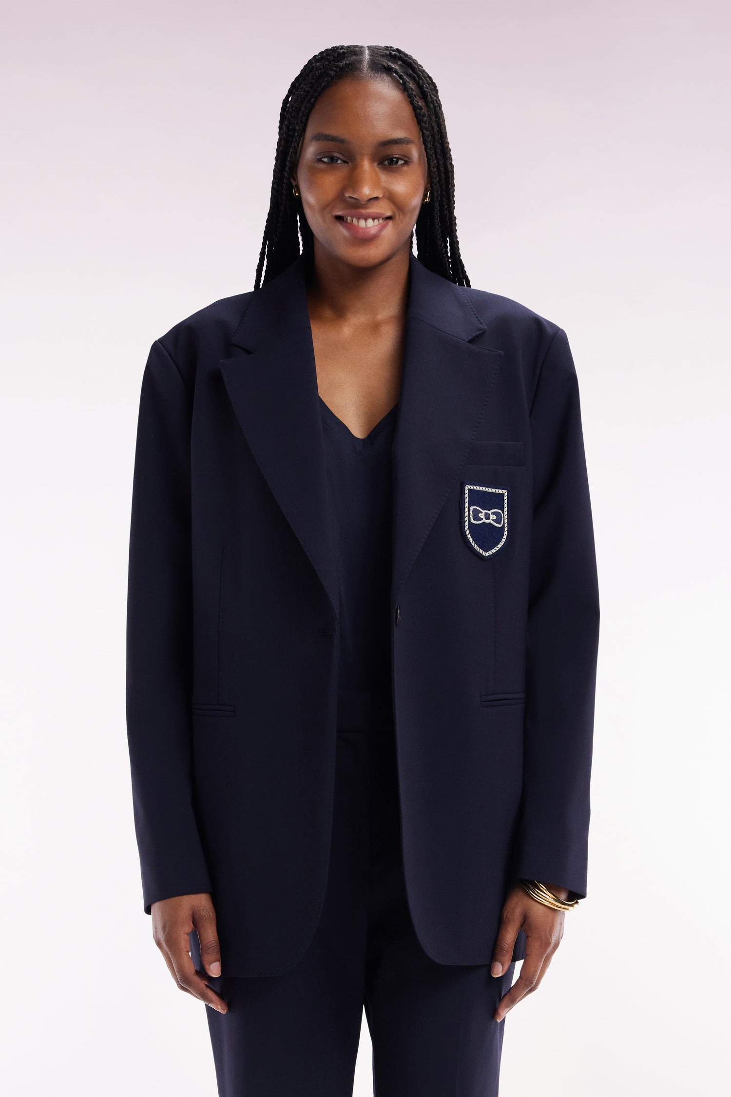 Veste de costume en laine vierge marine coupe Oversized