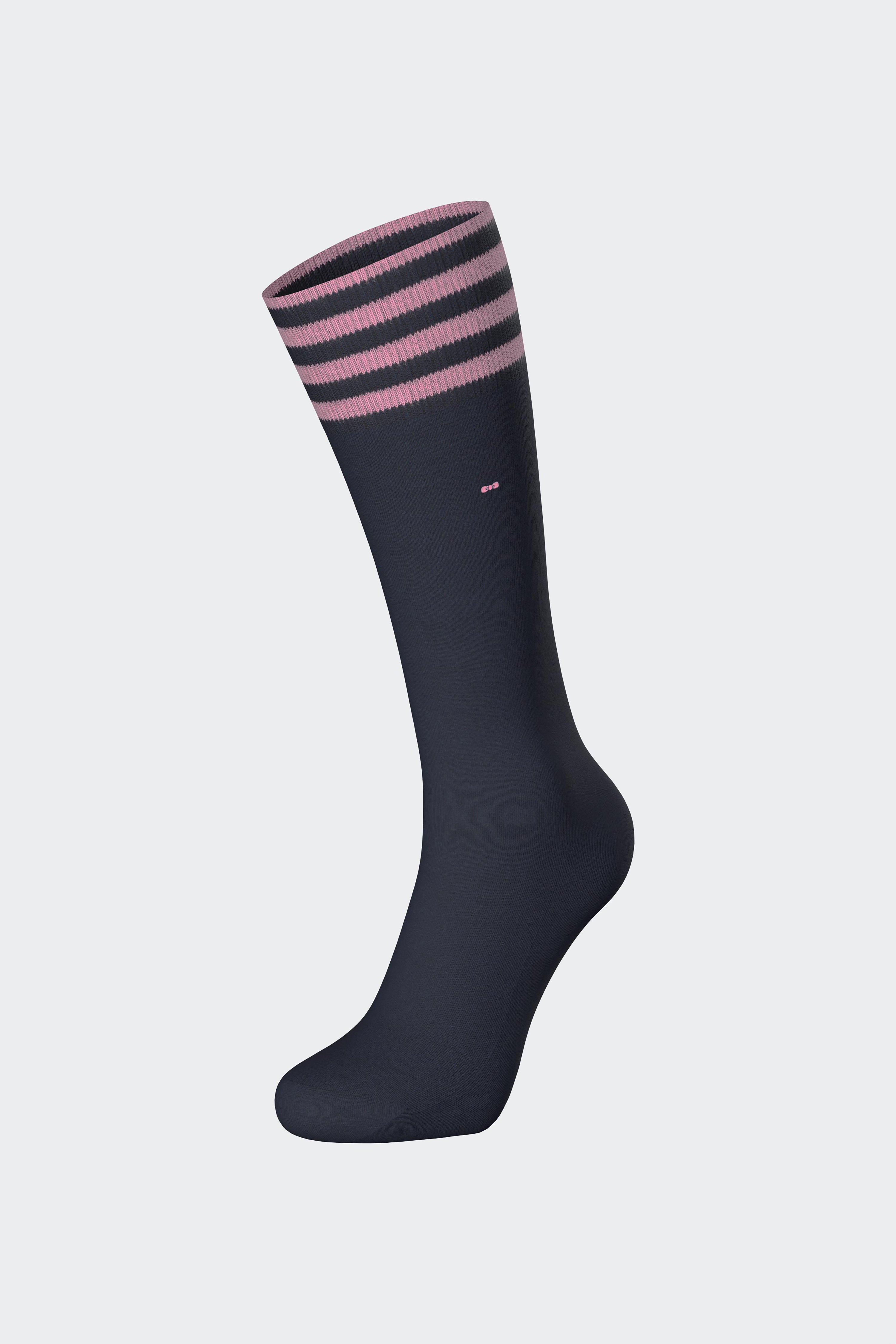 Paire de chaussettes en coton mélangé marine à bordure rayée