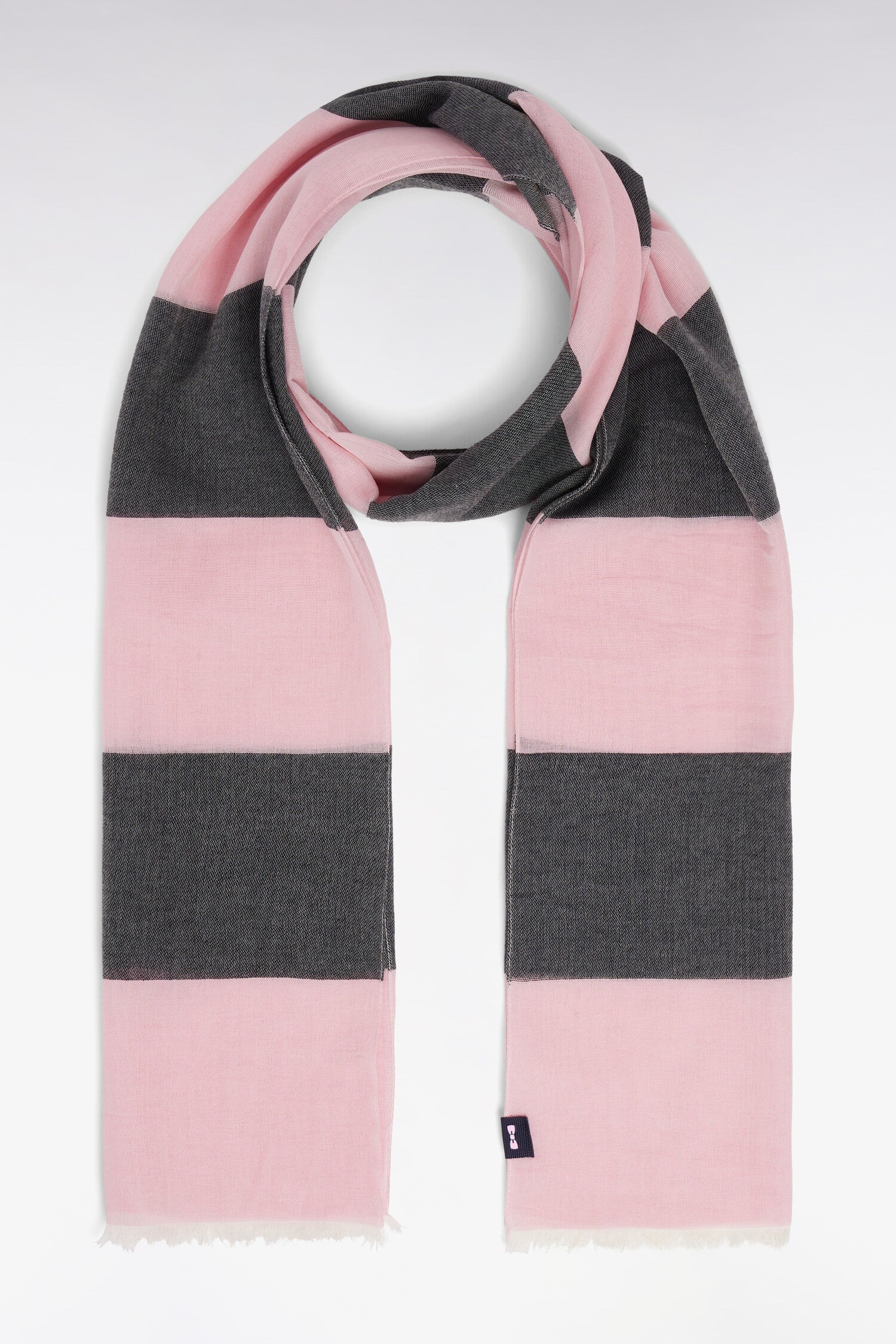 Écharpe en coton et viscose mélangés rayée rose et marine