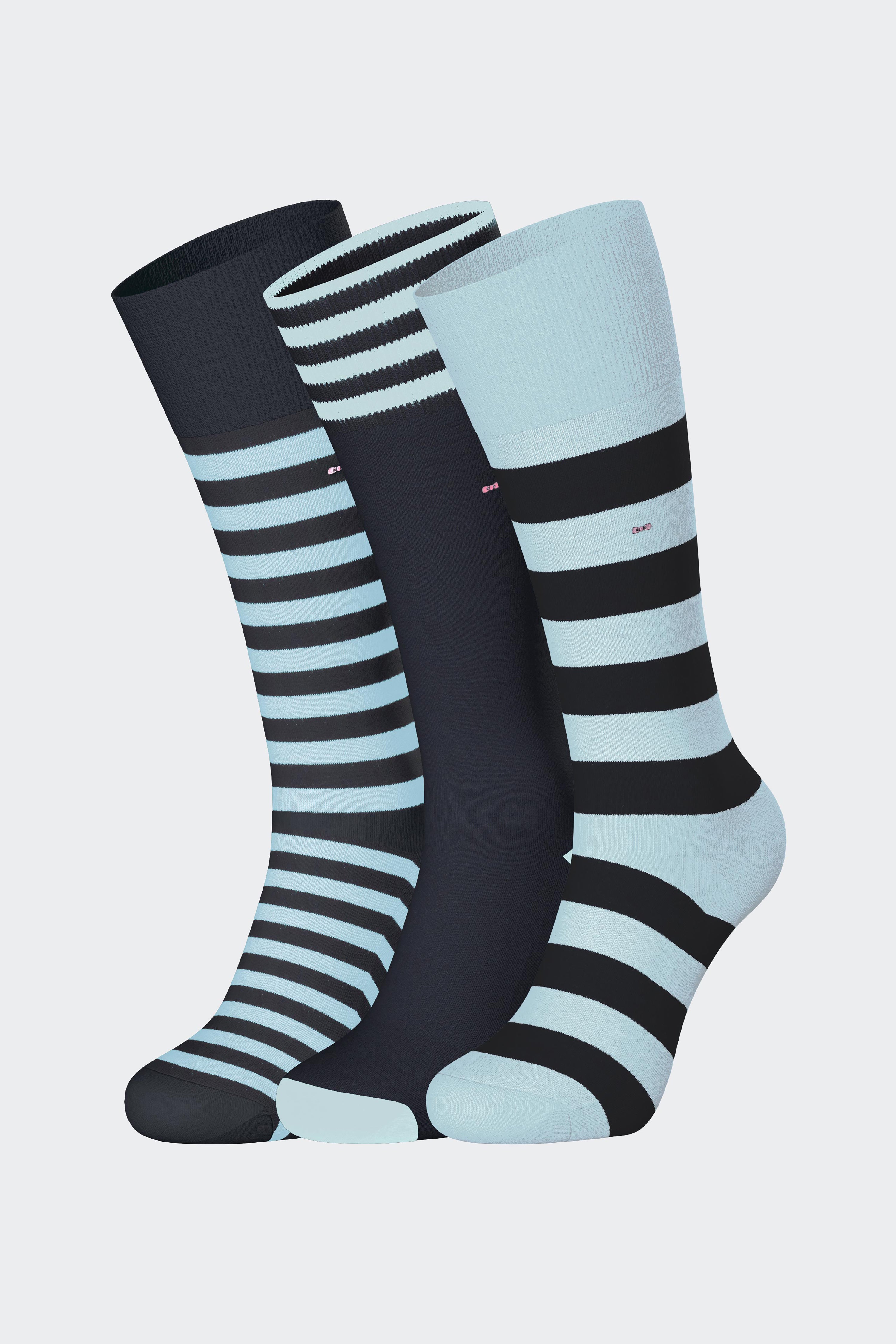 Lot de trois paires de chaussettes en coton rayé bleu ciel