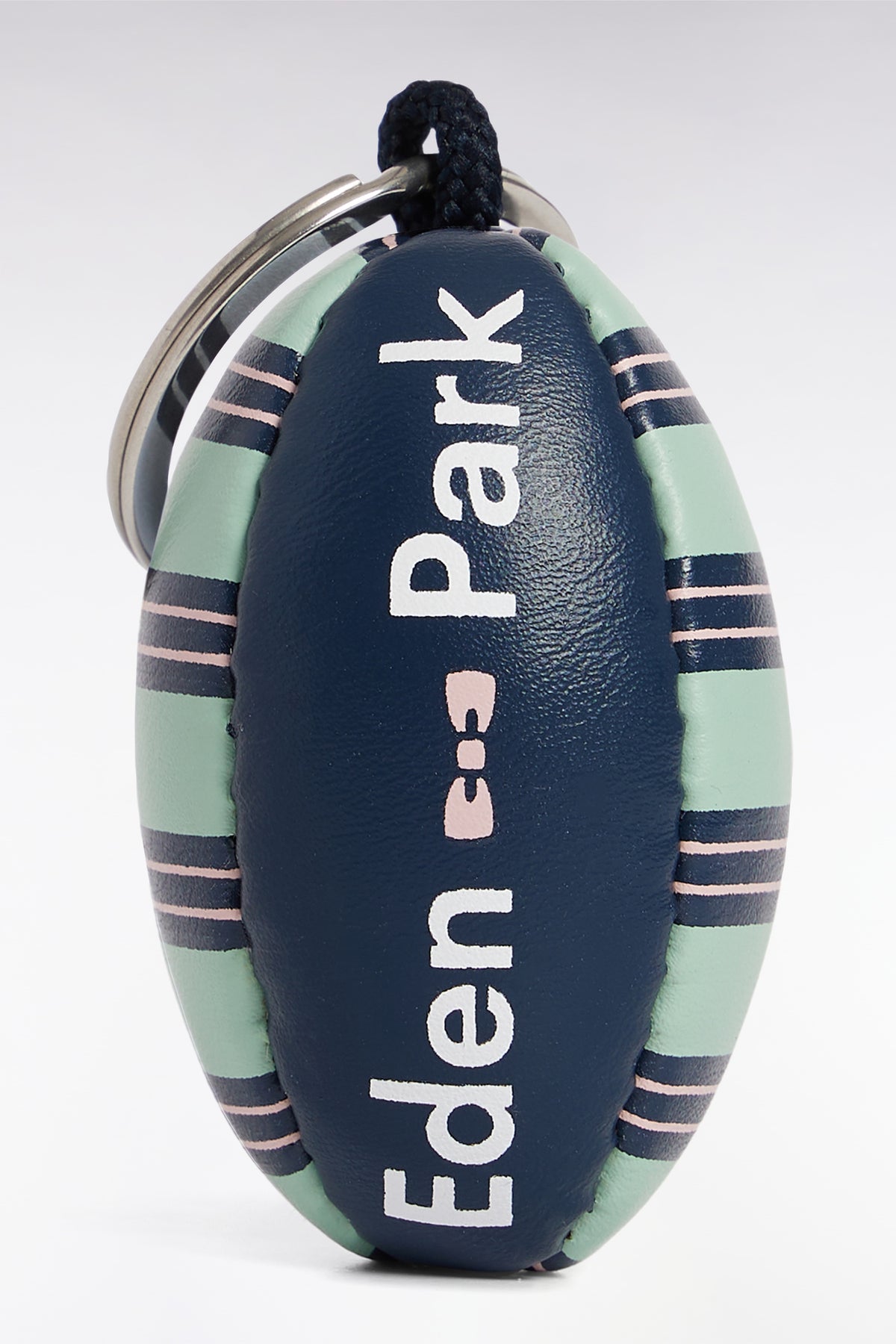 Key Ring Rugby Ball Rugby ball key ring with sea green and navy stripes – Eden Park