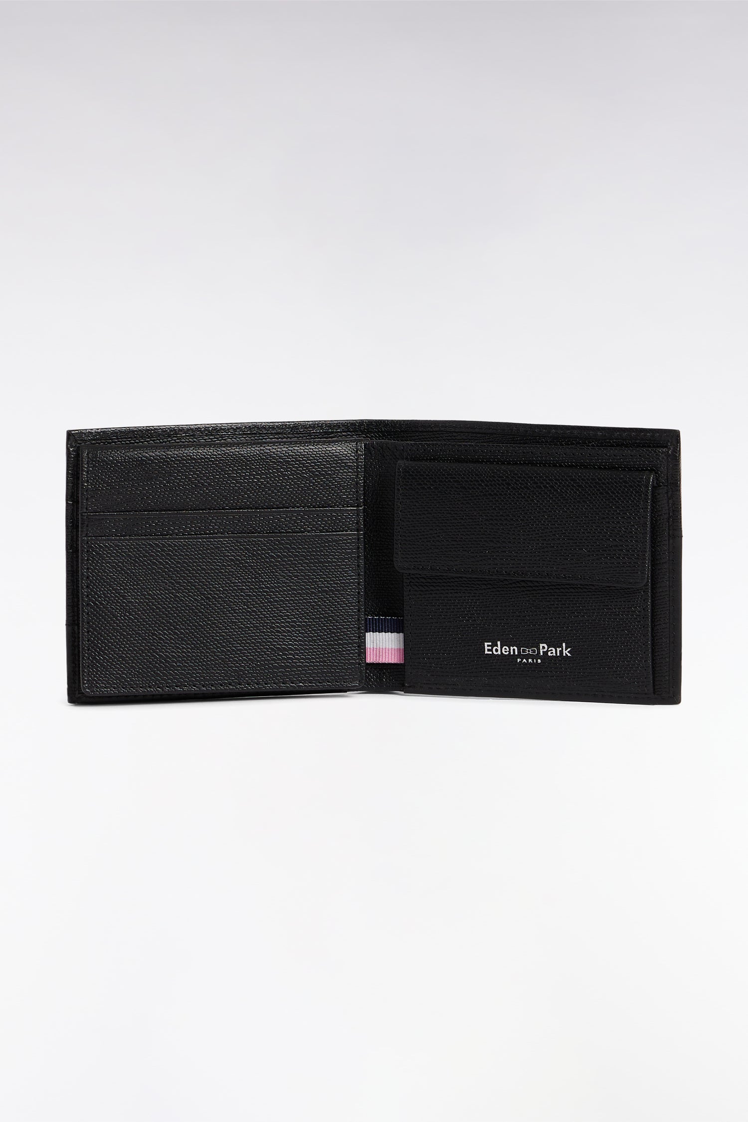 Portefeuille format italien bimatière en cuir noir