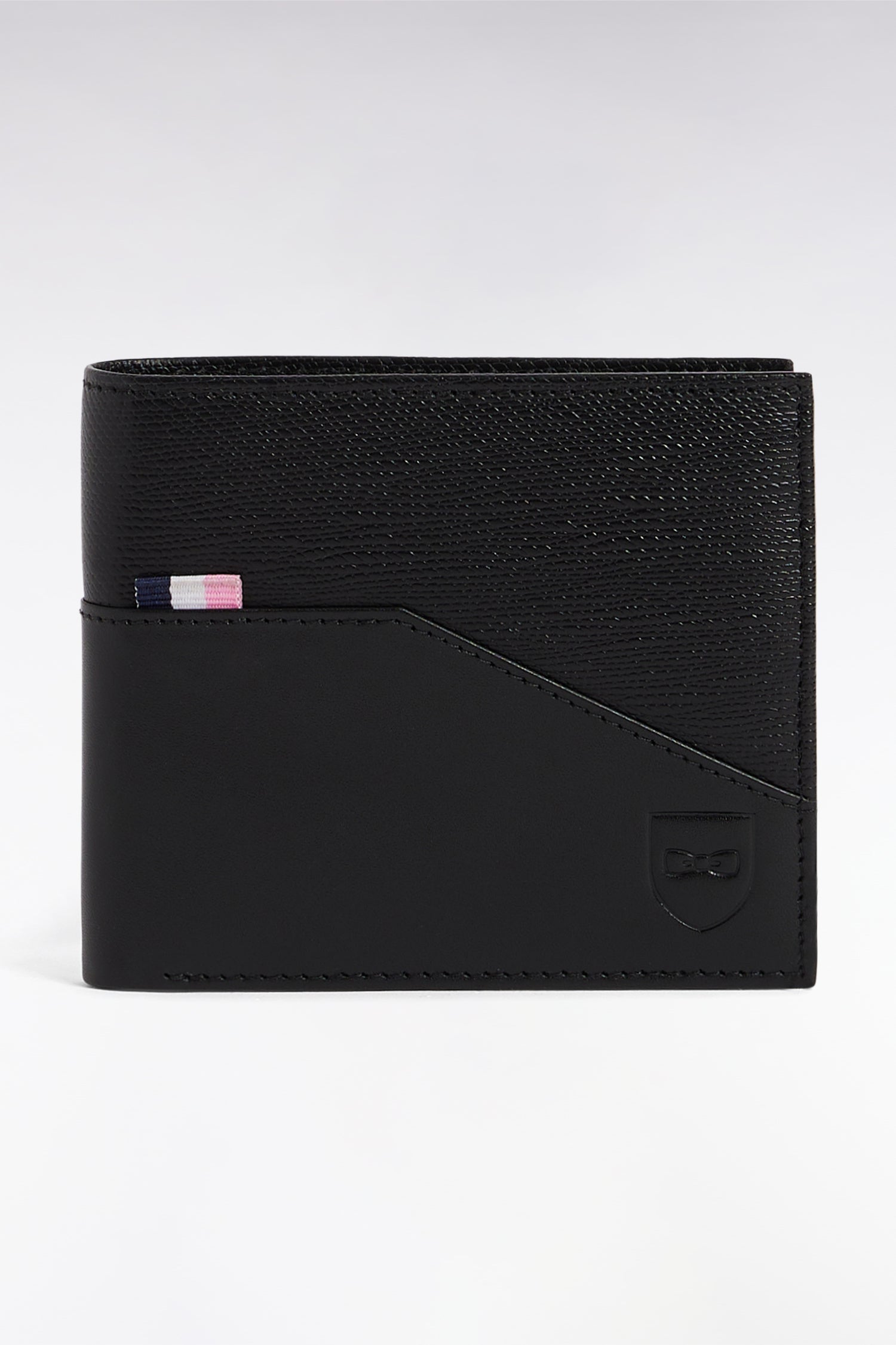 Portefeuille format italien bimatière en cuir noir
