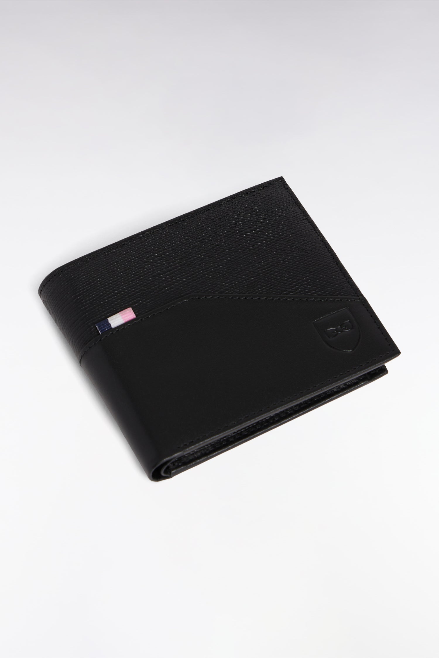 Portefeuille format italien bimatière en cuir noir